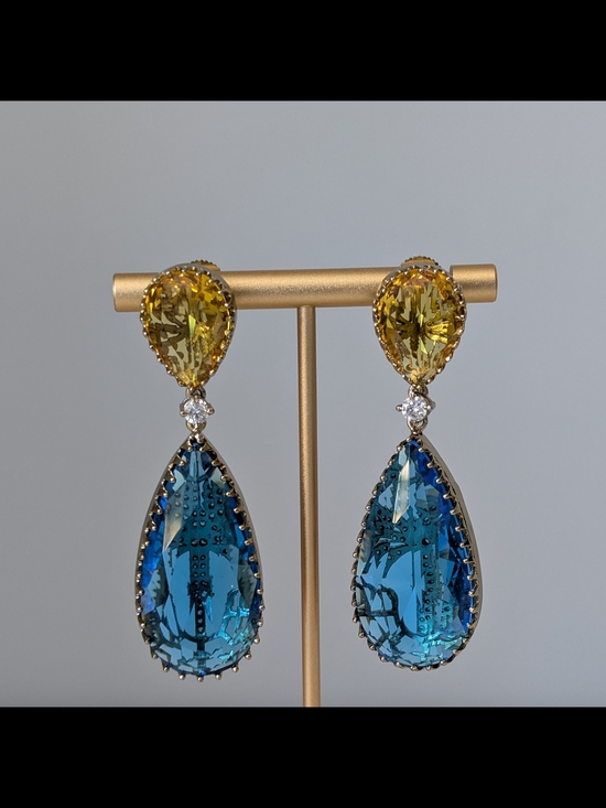 Jewelry - Yellow and Blue Teardrop Drop Earrings
